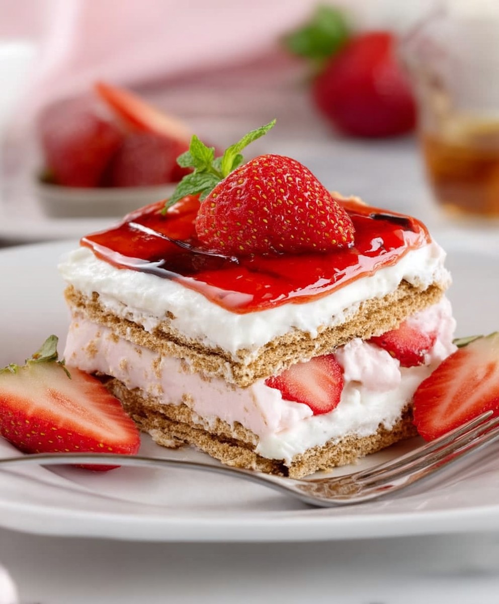 Frühlingshafter Erdbeer-Eclair-Kuchen – ohne Backen und köstlich! image 2