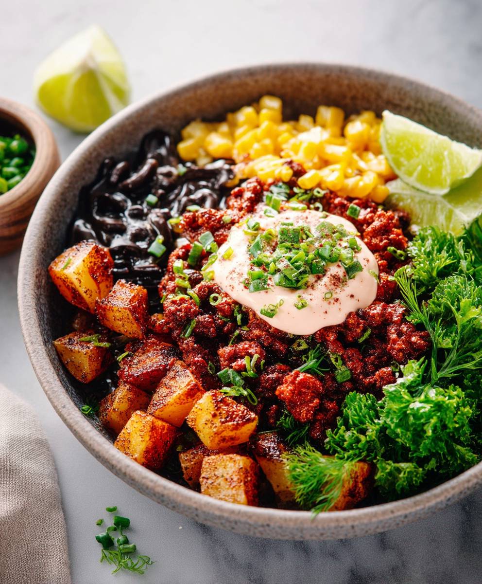 Rezept für eine Taco-Bowl mit Hackfleisch und Kartoffeln für einfache Abendessen image 2