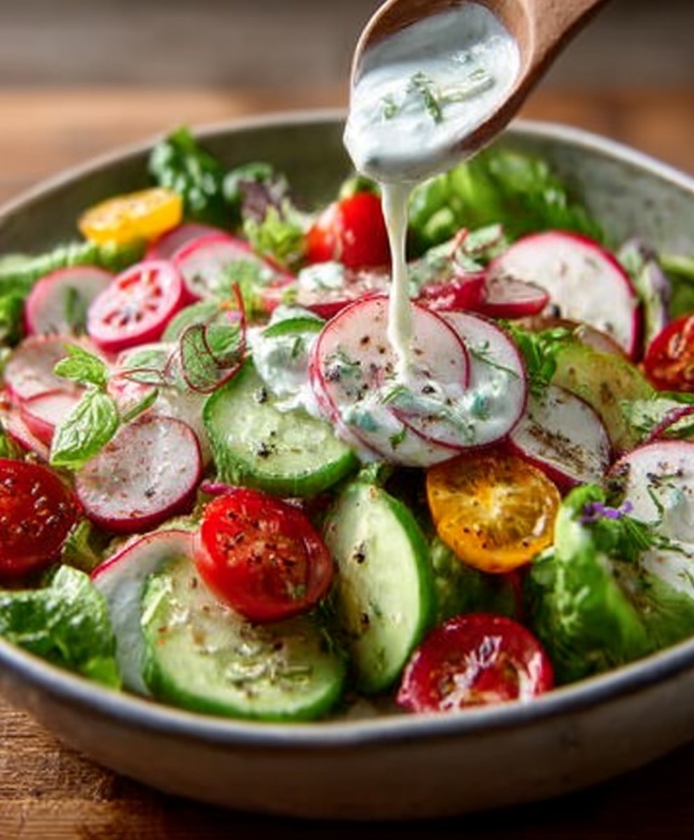 Frühlingssalat: leicht und erfrischend mit Radieschen und Joghurtdressing. image 2