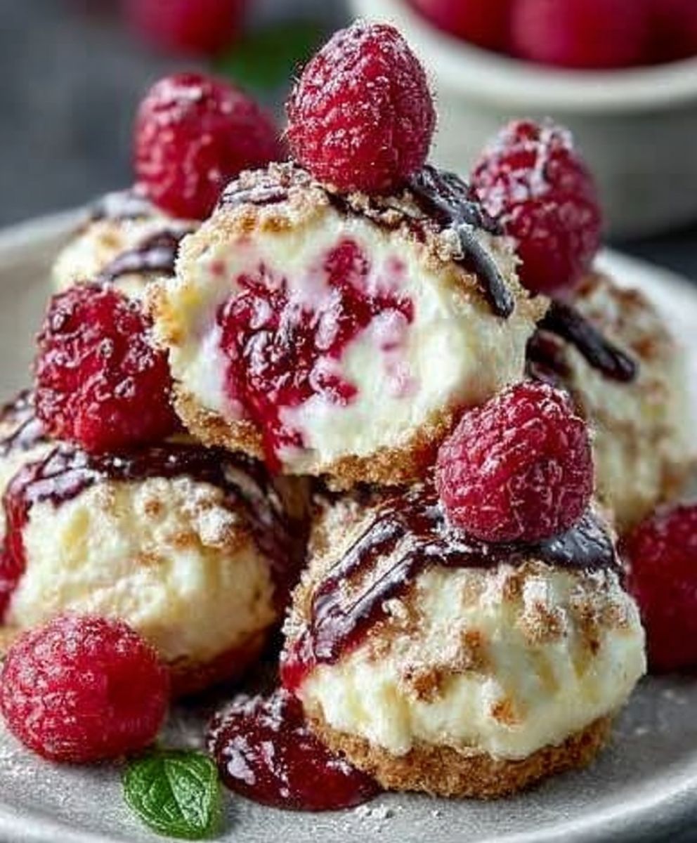 Raspberry Cream Cheese Bites have a cheesecake filling and a delicious raspberry sauce all rolled up in image 2